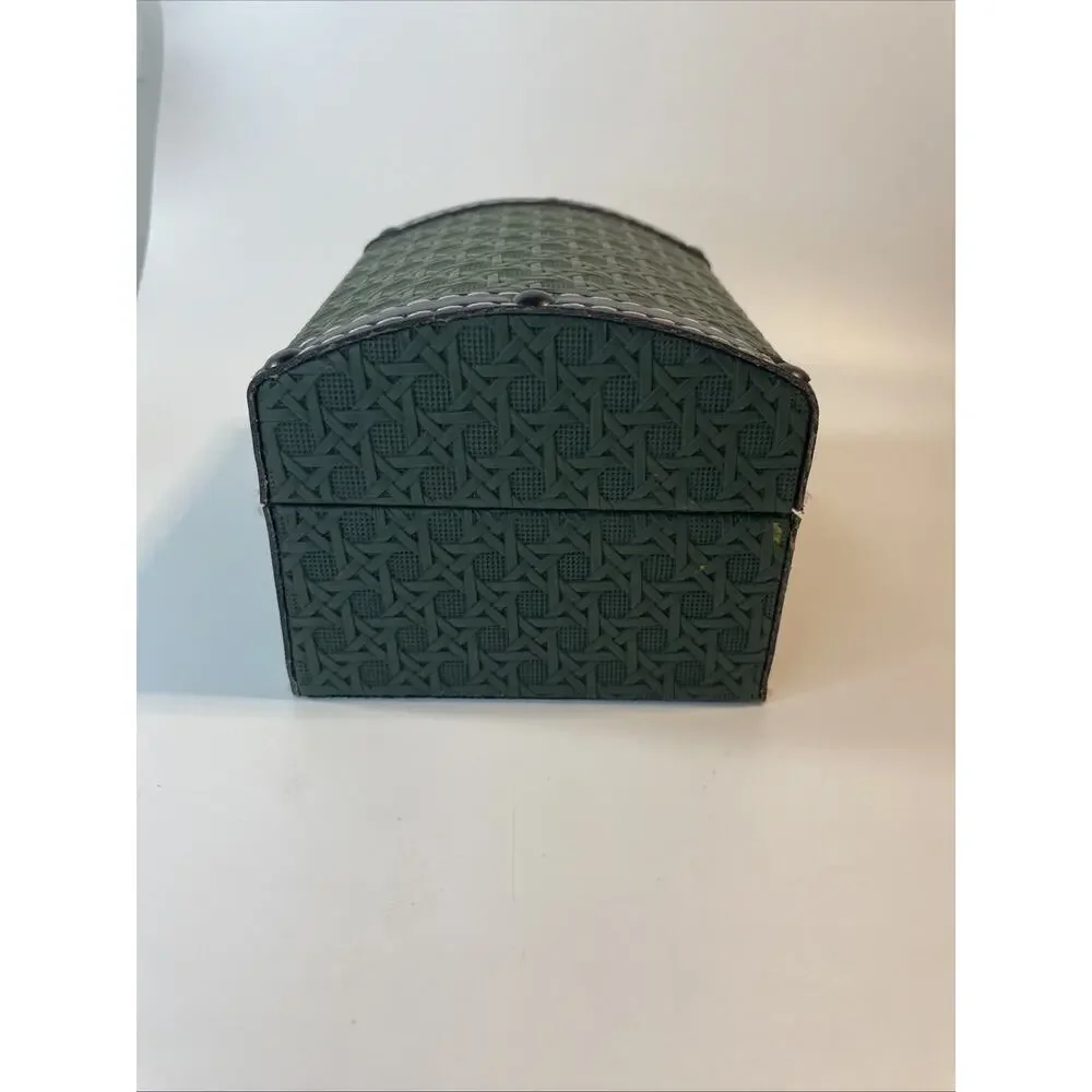 Green Wooden Jewelry Box Leather Handmade Metal Hardware Chest Trinket Trunk